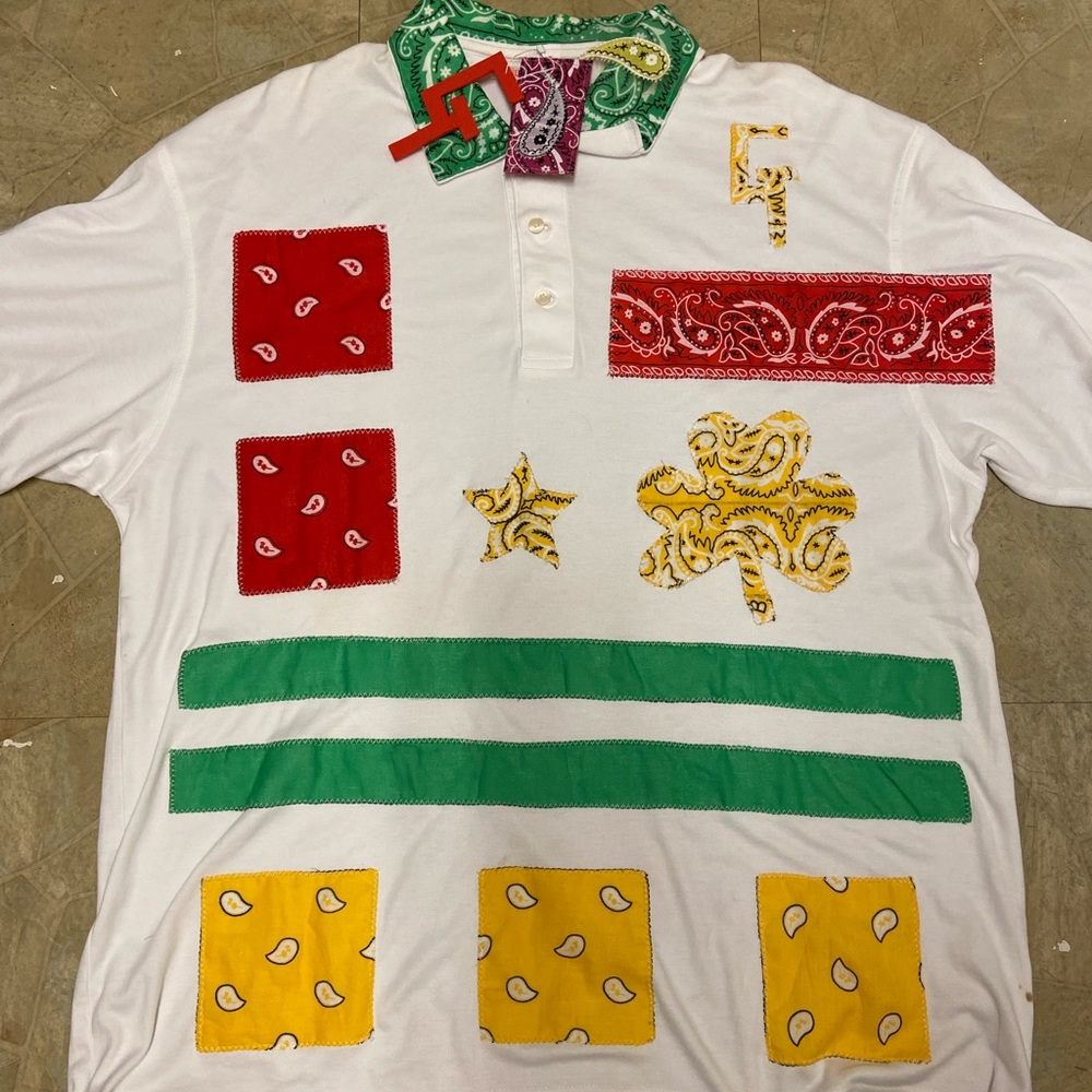 GENUINE THREADZ M L WHITE POLO BANDANNA SHIRT WITH BANDANNA PAISLEY